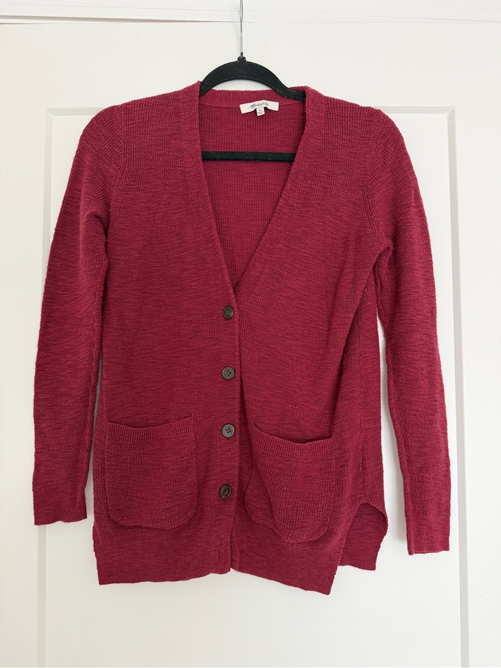 Madewell Burgundy Cardigan Size XS Button Front Pockets Soft Knit Lightweight